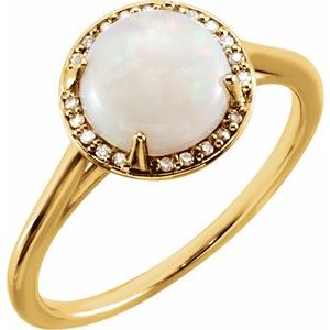 14K Yellow Gold Natural White Opal & .05 CTW Natural Diamond Ring