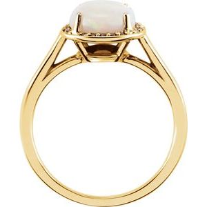14K Yellow Gold Natural White Opal & .05 CTW Natural Diamond Ring