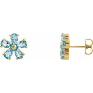 14K Yellow Gold Natural Sky Blue Topaz Earrings