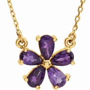 14K Yellow Gold Natural Amethyst Flower 16" Necklace