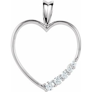 14K White Gold 1/5 CTW Natural Diamond Journey Heart Pendant