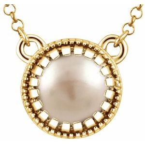 14K Yellow Gold Cultured White Freshwater Pearl  "June" 18" Birthstone Necklace