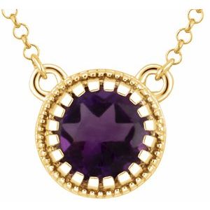 14K Yellow Gold Natural Amethyst "February" 18" Birthstone Necklace