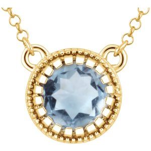 14K Yellow Gold Natural Aquamarine "March" 18" Birthstone Necklace