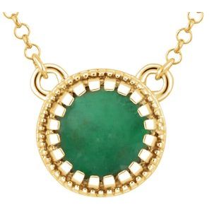 14K Yellow Gold Natural Emerald "May" 18" Birthstone Necklace