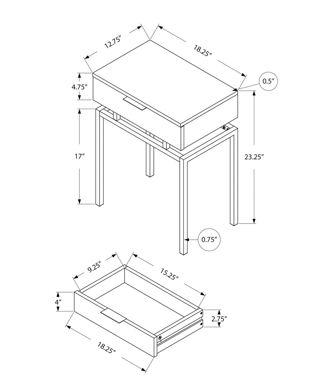 Spacious Table Top Accent Side Table, Storage Drawer, Contemporary & Modern