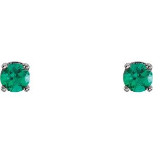 14K White Gold Imitation Emerald Youth Earrings – image 2