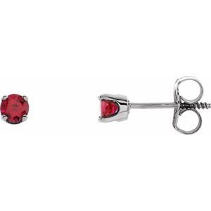 14K White Gold Lab-Grown Ruby Youth Earrings