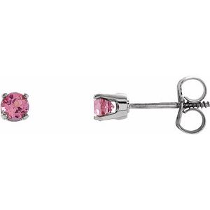 14K White Gold Natural Pink Tourmaline Youth Earrings