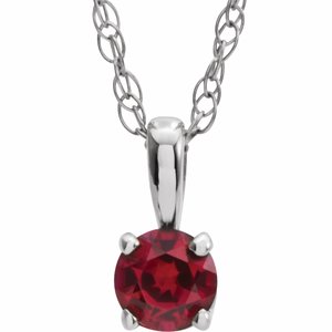 14K White Gold 3 mm Natural Ruby Youth Solitaire 14" Necklace