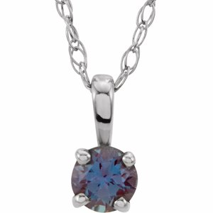 14K White Gold 3 mm Imitation Alexandrite Youth Solitaire 14" Necklace