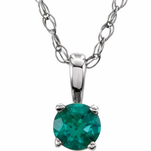 14K White Gold 3 mm Imitation Emerald Youth Solitaire 14" Necklace
