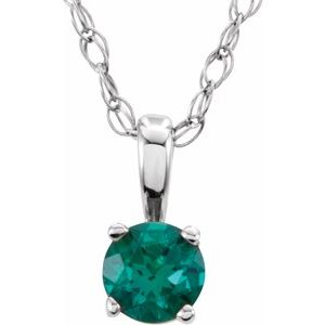 14K White Gold 3 mm Lab-Grown Emerald Youth Solitaire 14" Necklace