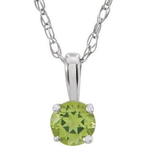 14K White Gold 3 mm Imitation Peridot Youth Solitaire 14" Necklace