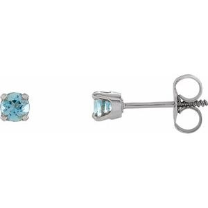 14K White Gold Imitation Blue Zircon Youth Earrings