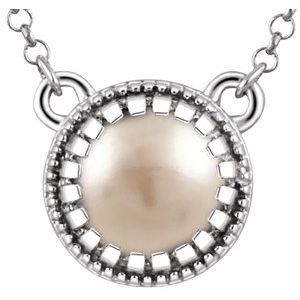 14K White Gold Cultured White Freshwater Pearl "June" 18" Birthstone Necklace