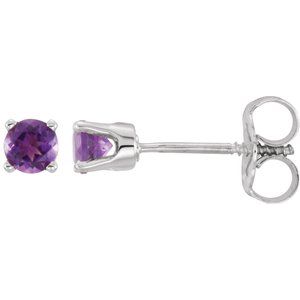 14K White Gold Natural Amethyst Youth Earrings
