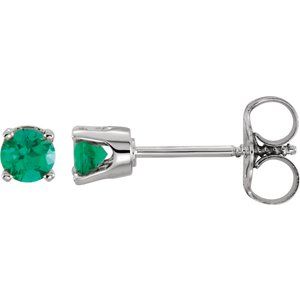 14K White Gold Lab-Grown Emerald Youth Earrings