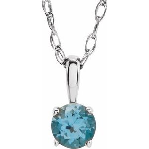 14K White Gold 3 mm Imitation Blue Zircon Youth Solitaire 14" Necklace