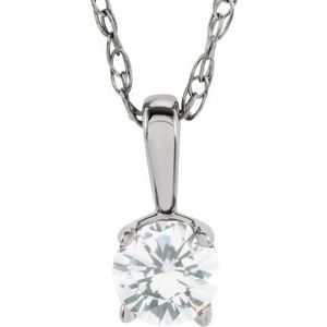 14K White Gold 3 mm Imitation Diamond Youth Solitaire 14" Necklace