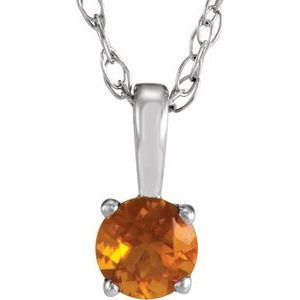 14K White Gold 3 mm Imitation Citrine Youth Solitaire 14" Necklace