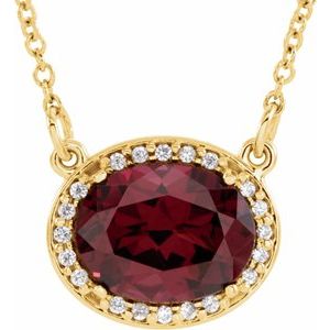 14K Yellow Gold Natural Rhodolite Garnet & .04 CTW Natural Diamond 16 1/2" Necklace