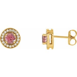 14K Yellow Gold Natural Pink Tourmaline & 1/5 CTW Natural Diamond Earrings