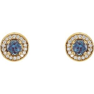 14K Yellow Gold Lab-Grown Alexandrite & 1/5 CTW Natural Diamond Earrings – image 2