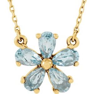 14K Yellow Gold Natural Sky Blue Topaz Flower 16" Necklace