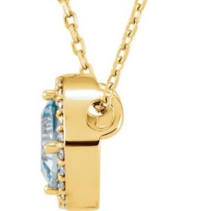 14K Yellow Gold Natural Blue Zircon & .05 CTW Natural Diamond Halo-Style 16" Necklace