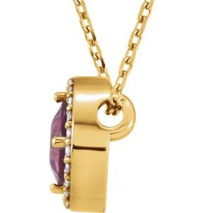 14K Yellow Gold Natural Pink Tourmaline & .05 CTW Natural Diamond Halo-Style 16" Necklace