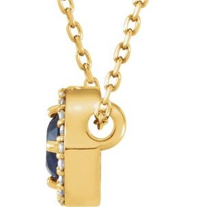 14K Yellow Gold Natural Blue Sapphire & .05 CTW Natural Diamond Halo-Style 16" Necklace