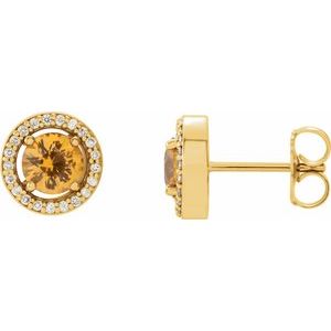 14K Yellow Gold Natural Yellow Sapphire & 1/8 CTW Natural Diamond Earrings