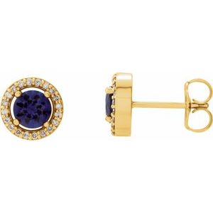 14K Yellow Gold Natural Blue Sapphire & 1/8 CTW Natural Diamond Earrings