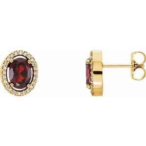 14K Yellow Gold Natural Mozambique Garnet & 1/8 CTW Natural Diamond Earrings