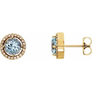 14K Yellow Gold Natural Aquamarine & 1/6 CTW Natural Diamond Earrings