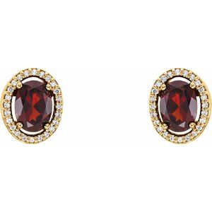 14K Yellow Gold Natural Mozambique Garnet & 1/8 CTW Natural Diamond Earrings