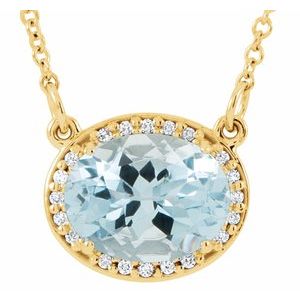 14K Yellow Gold Natural Aquamarine & .04 CTW Natural Diamond 16 1/2" Necklace