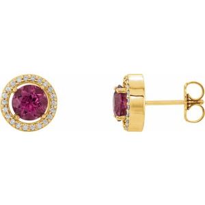 14K Yellow Gold Natural Pink Tourmaline & 1/8 CTW Natural Diamond Earrings