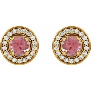 14K Yellow Gold Natural Pink Tourmaline & 1/5 CTW Natural Diamond Earrings – image 2