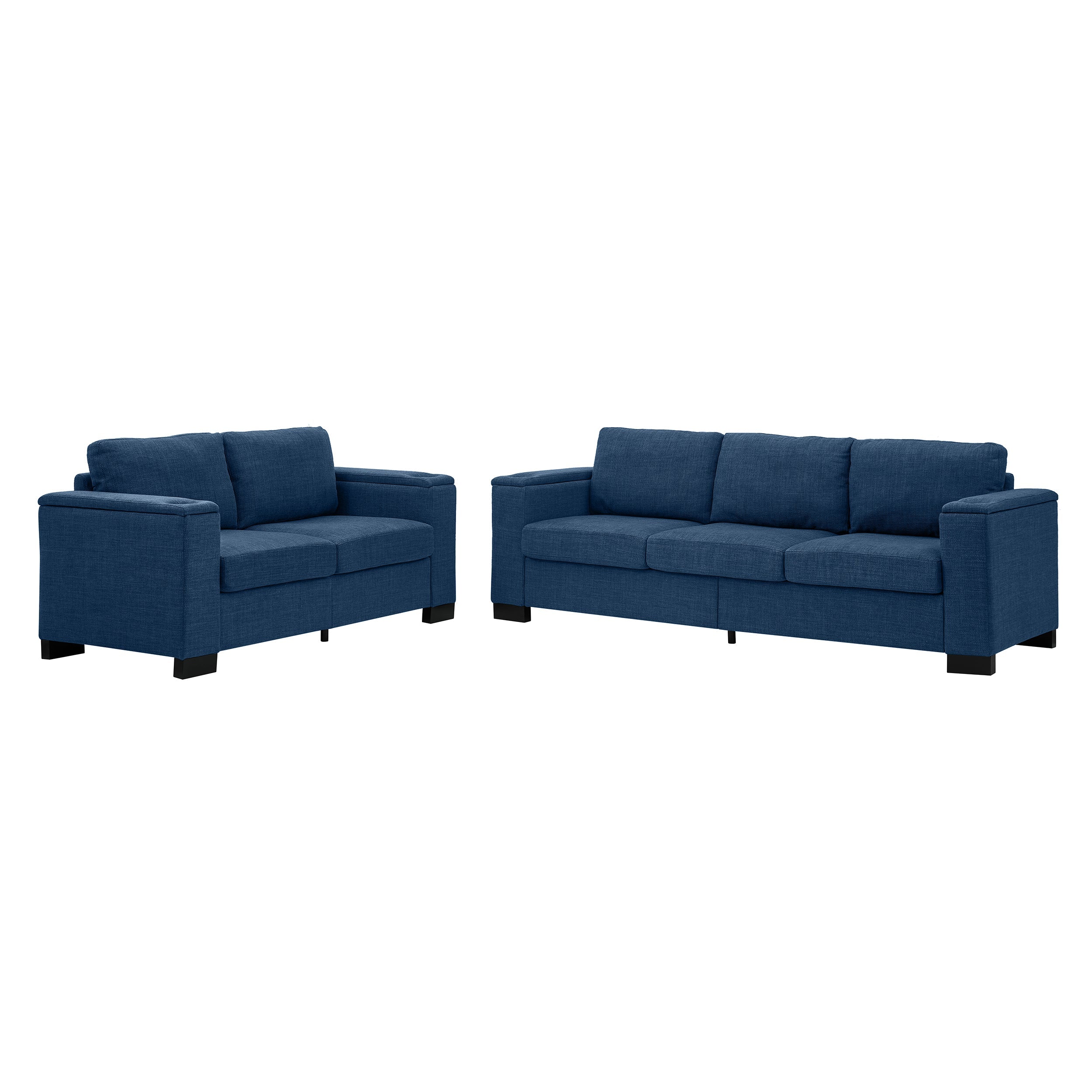 Two Pieces 2+3 Seater Sofa Modern Style Living Room Sofa Fabric Couch,Square Arm Sofa with Cup Holder,Storage Sofa,Upholstered Polyester Blue