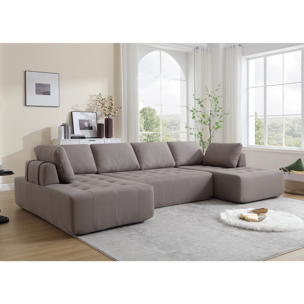 [NEW ARRIVED] [VIDEO PROVIDED]138.5 'Modular Combination Sofa, U-shaped Sofa, Living Room, Apartment, Upholstered ,6-seat Sofa, Free Combination Sofa (Mesh Fabric), Breathable Fabric, Gray