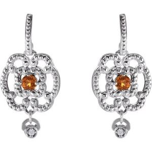 Sterling Silver & 14K White Gold Natural Citrine & .03 CTW Natural Diamond Earrings – image 2