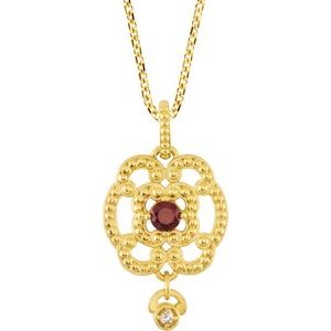 14K Yellow Gold Natural Mozambique Garnet & .015 CTW Natural Diamond Granulated 18" Necklace