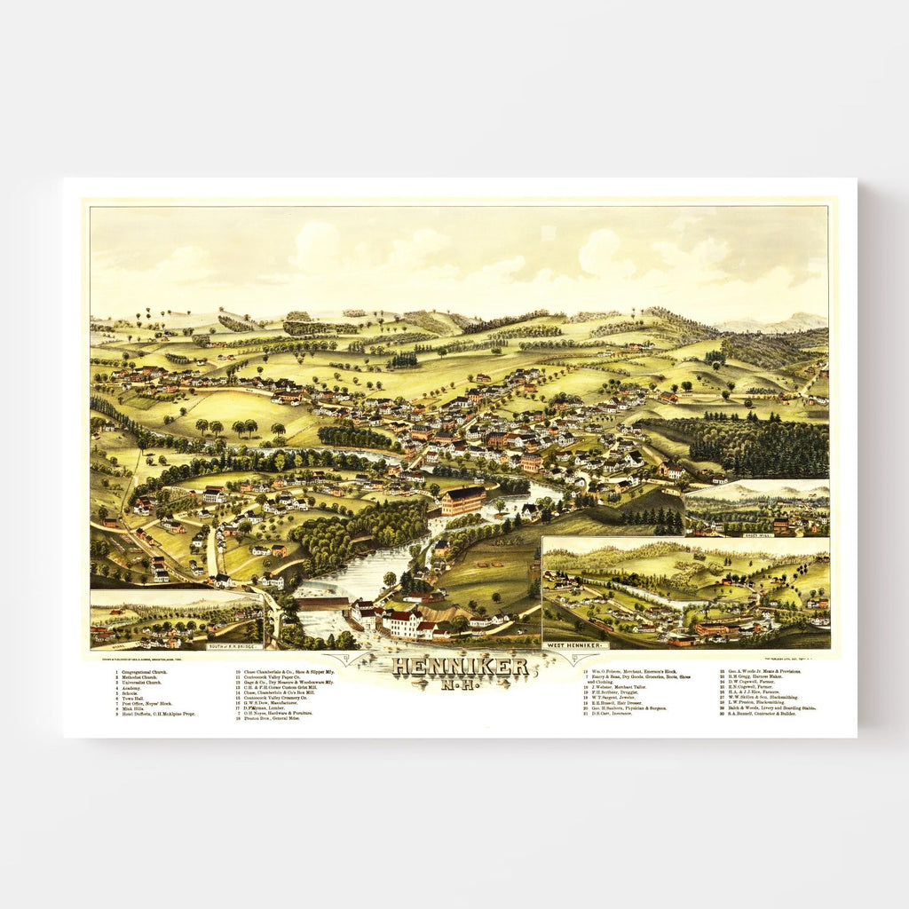Vintage Map of Henniker, New Hampshire 1889