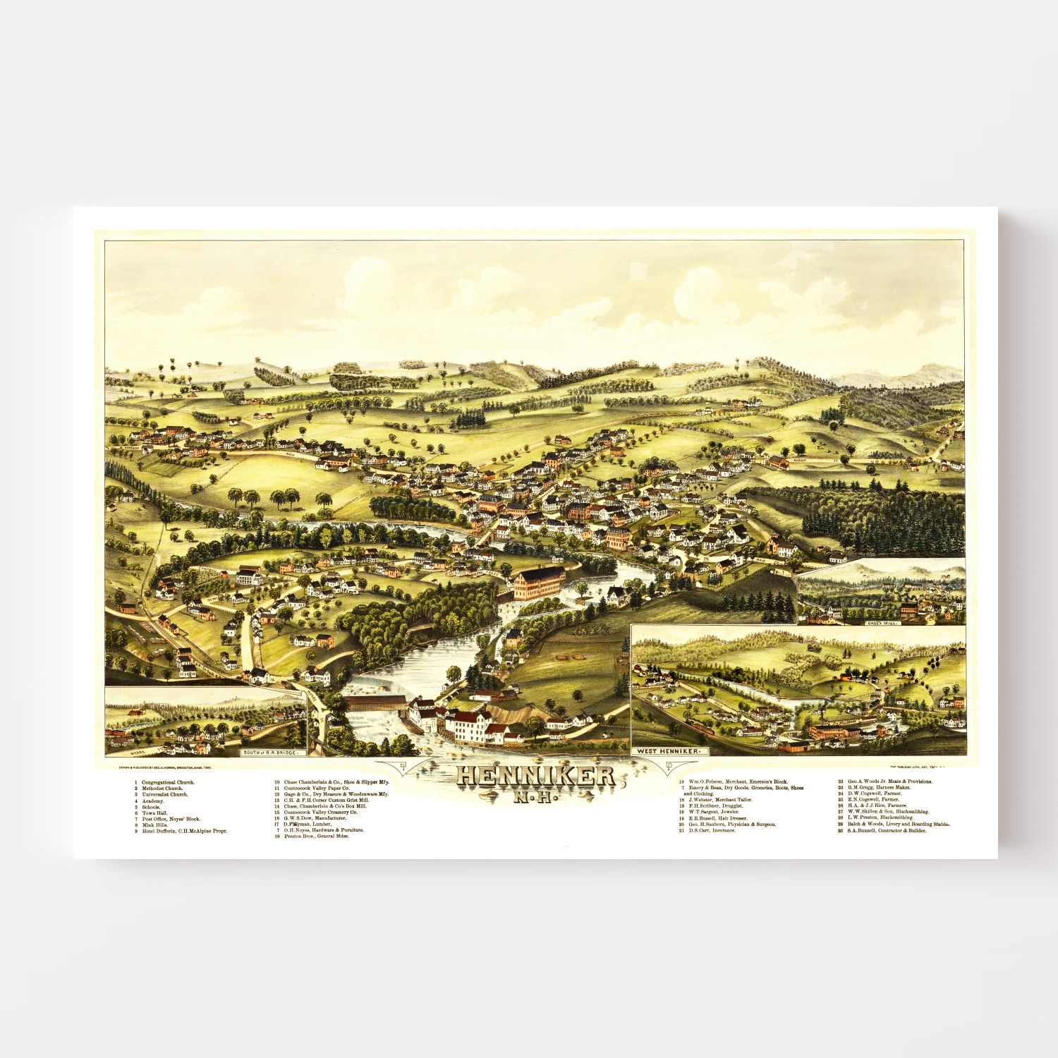 Vintage Map of Henniker, New Hampshire 1889