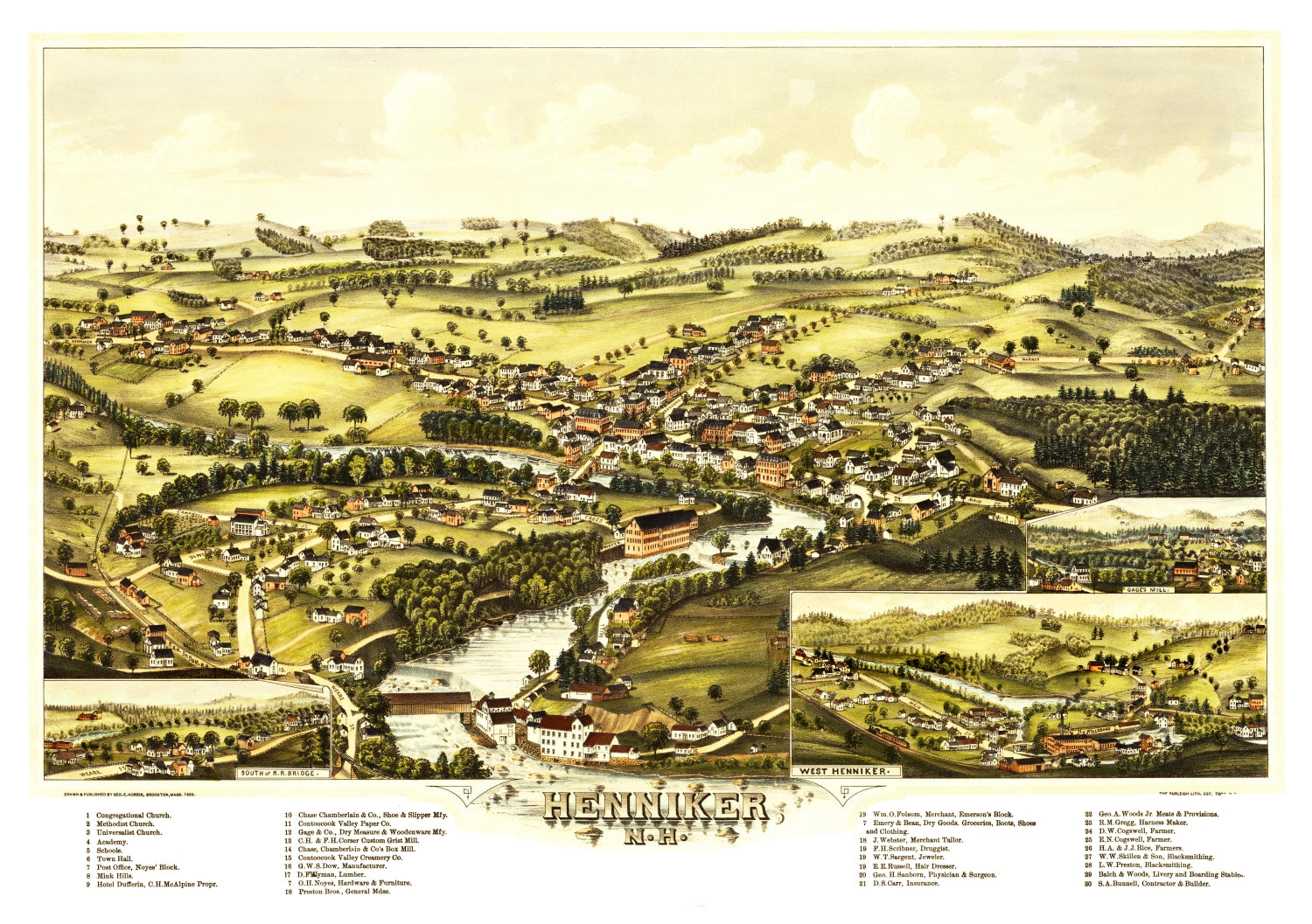 Vintage Map of Henniker, New Hampshire 1889