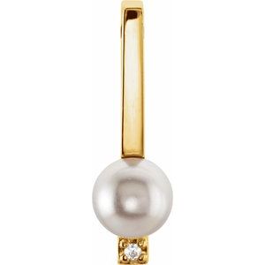 14K Yellow Gold Cultured White Freshwater Pearl & .01 CT Natural Diamond Pendant