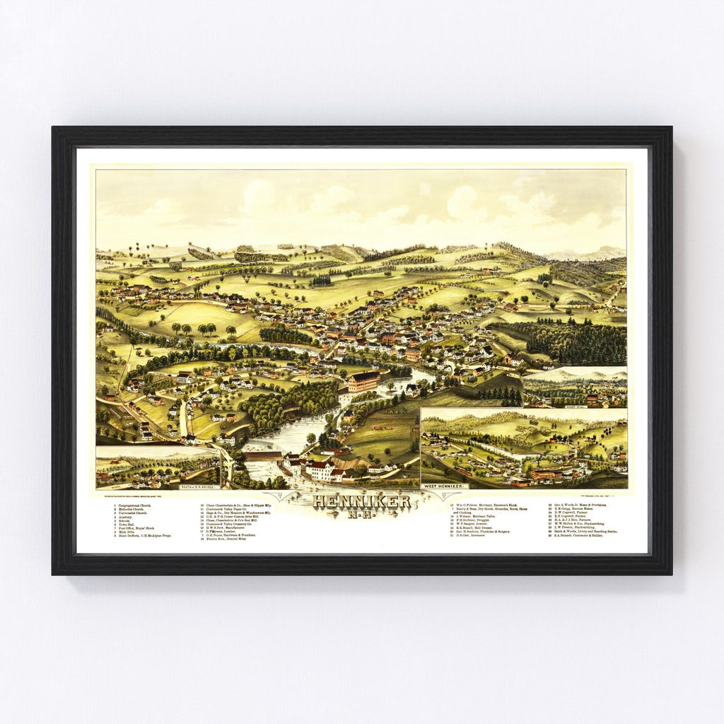 Vintage Map of Henniker, New Hampshire 1889