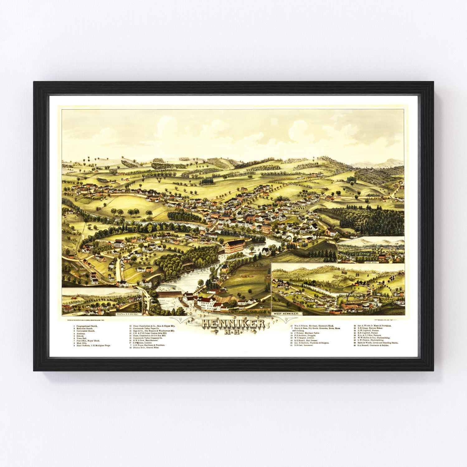 Vintage Map of Henniker, New Hampshire 1889